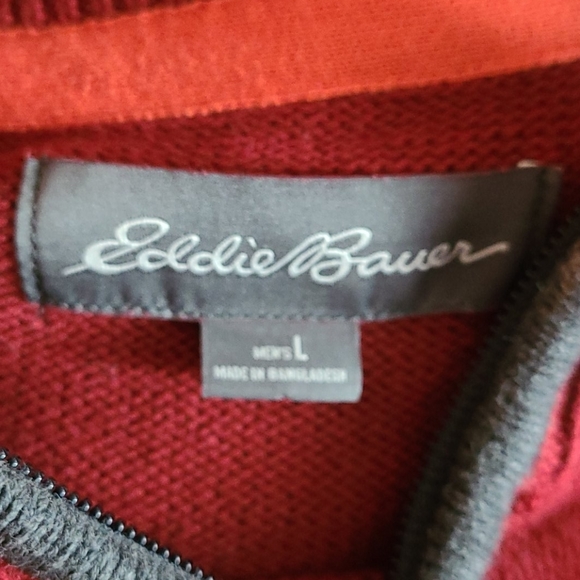 EDDIE BAUER Sweater Red Grey Knit Pull Over Size Large - Picture 6 of 7